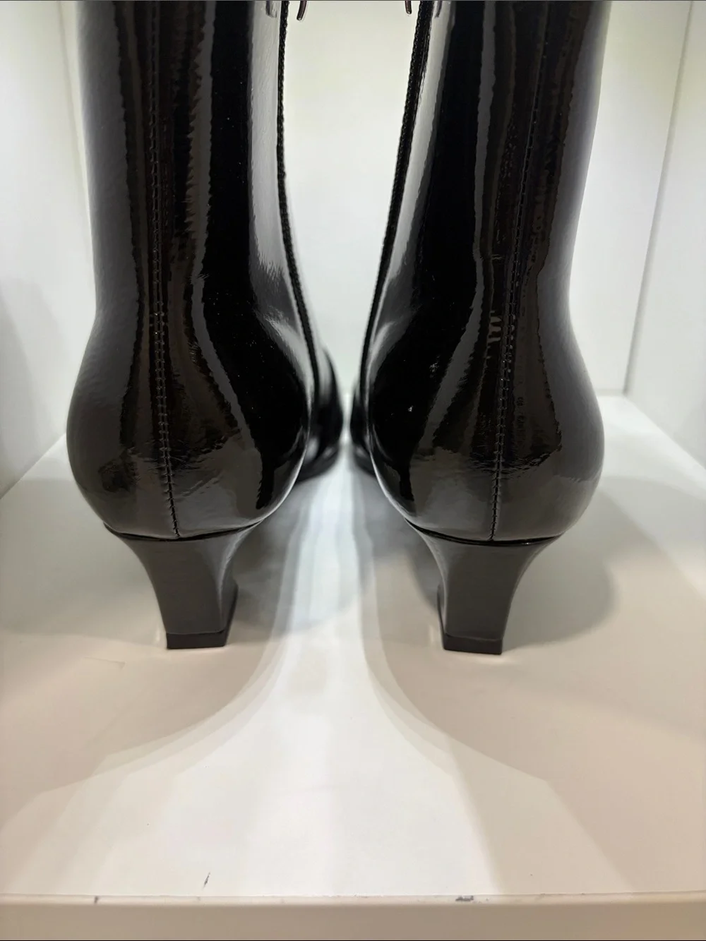 Source Unknown Black Patent Pointed Ankle Boots with Silver Buckle